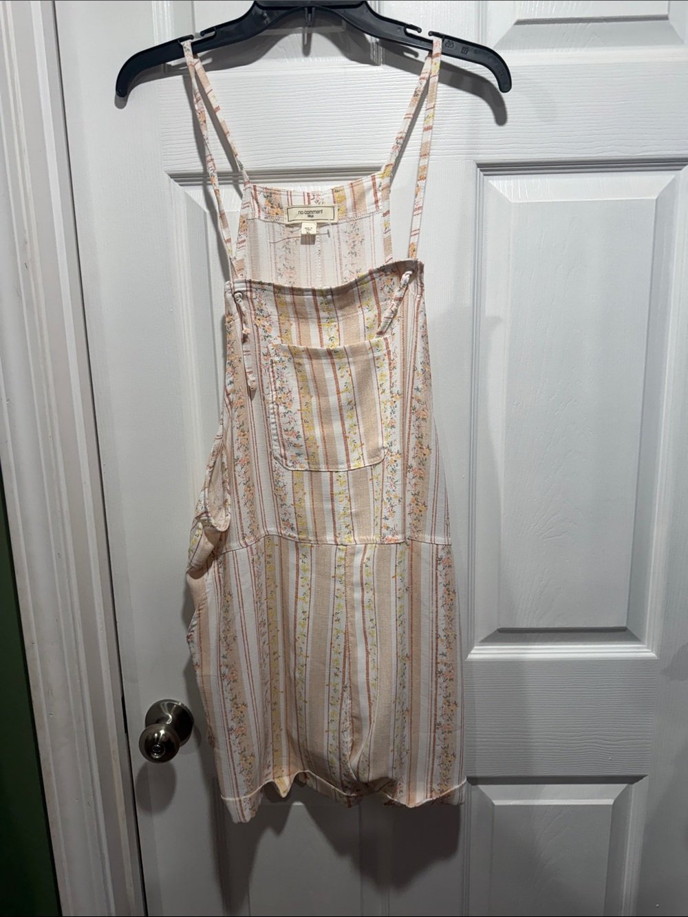 Floral Stripe Apron Romper in Cream and Pink